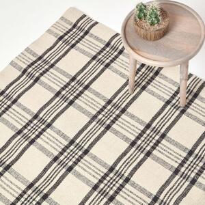 Logan Black and White Tartan Check Non-Slip 100% Wool Rug, 150 x 240 cm