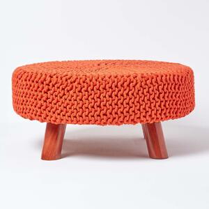 Homescapes Burnt Orange Flat Circular Knitted Footstool with Legs