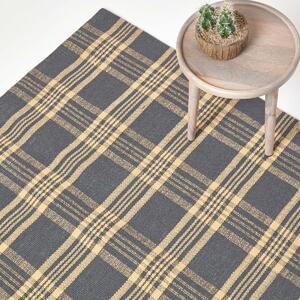 Douglas Grey and Yellow Tartan Check Non-Slip 100% Wool Rug, 70 x 120 cm