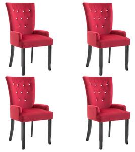 Dining Chair with Armrests 4 pcs Red Velvet