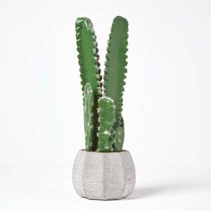 Echinopsis Peruviana Artificial Cactus In Decorative Textured Stone Pot, 50 cm Tall