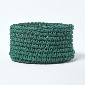 Forest Green Cotton Knitted Round Storage Basket, 37 x 21cm