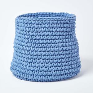 Homescapes Blue Cotton Knitted Round Storage Basket, 42 x 37cm