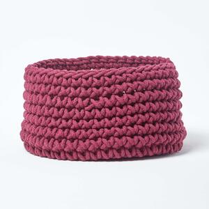 Homescapes Plum Cotton Knitted Round Storage Basket