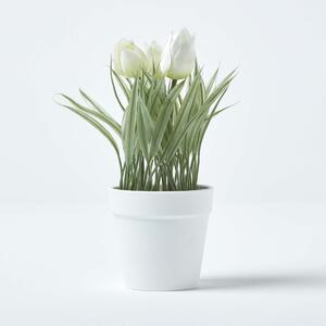 Homescapes White Artificial Tulips in White Decorative Pot, 22 cm Tall