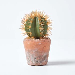 Small Artificial Cactus in Terracotta Pot 15cm Tall Round Fake Cactus