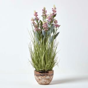 Pink Artificial Lavender Plant Decorative Metallic Pot, 66 cm Tall