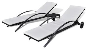 Sun Loungers with Table Poly Rattan Black