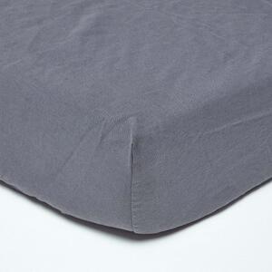 Homescapes Dark Grey Linen Deep Fitted Sheet, Super King