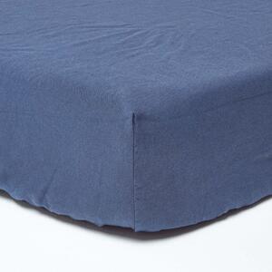 Homescapes Navy Blue Linen Fitted Sheet, Single