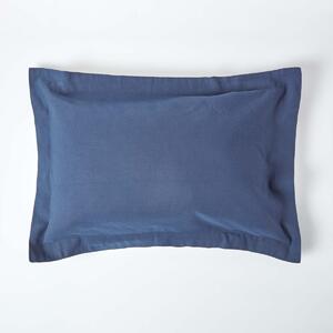 Homescapes Navy Blue Linen Oxford Pillowcase, Standard