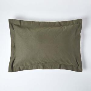 Homescapes Khaki Green Linen Oxford Pillowcase, Standard