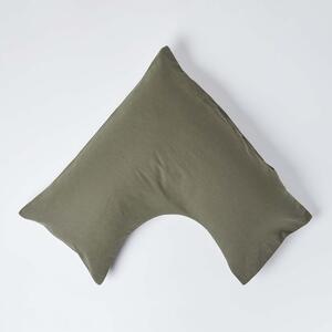 Homescapes Khaki Green Linen V Shaped Pillowcase