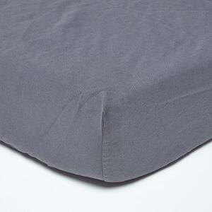 Homescapes Dark Grey Linen Deep Fitted Sheet, Single