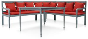 4 Piece Garden Lounge Set Solid Acacia Wood Grey and Red