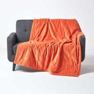 Luxury Soft Cotton Burnt Orange Velvet Throw Blanket 150 x 200 cm