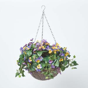 Purple and Yellow Pansy Artificial Hanging Basket Trailing Plant 60 cm