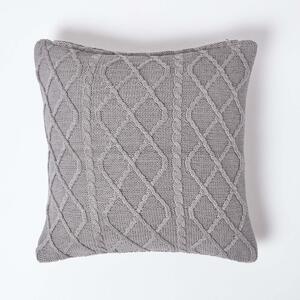 Grey Cable Knit 100% Cotton Cushion Cover, Square 45 x 45 cm