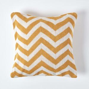 Mustard and Off White Chevron Cotton Knitted Cushion Cover, 45 x 45 cm