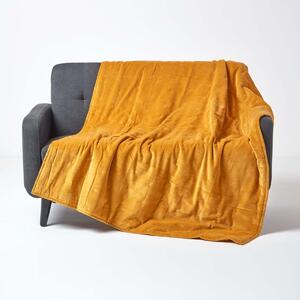 Luxury Soft Cotton Mustard Yellow Velvet Throw Blanket 125 x 150 cm