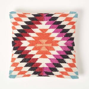 Homescapes Orange & Pink Kilim Cushion 45x45cm Wool Textured Cushion