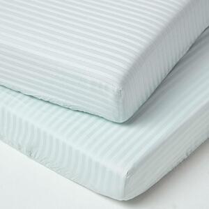 Homescapes Pair of Blue Cotton Cot Mattress Fitted Sheets 330 TC