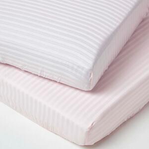 Homescapes Pair of Pink Cotton Cot Mattress Fitted Sheets 330 TC