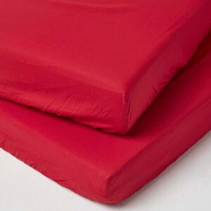 Homescapes Pair of Red Cotton Cot Mattress Fitted Sheets 200 TC