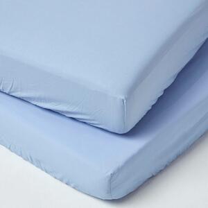 Homescapes Pair of Blue Cotton Cot Mattress Fitted Sheets 200 TC