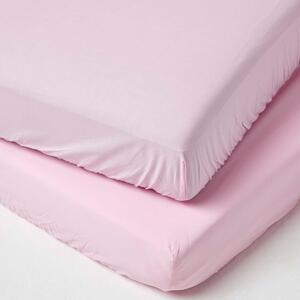 Homescapes Pair of Pink Cotton Cot Mattress Fitted Sheets 200 TC