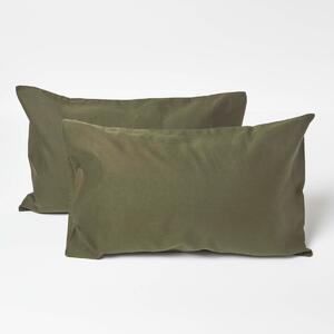 Homescapes Set of 2 Green Kids Pillowcases Linen & Cotton Blend