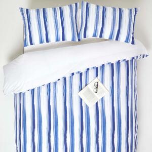 Homescapes King Blue Duvet Cover Set 200 TC Cotton Striped Print