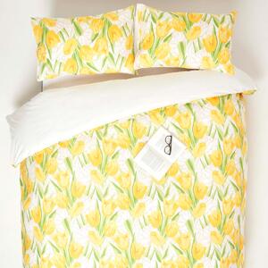 Homescapes Super King Yellow Duvet Cover Set 200TC Cotton Floral Print