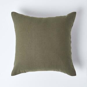 Homescapes Khaki Green European Linen Pillowcase, 60 x 60 cm