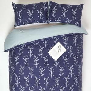 Homescapes Double Blue Duvet Cover Set 200 TC Cotton Leaf Bedding