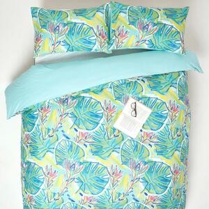 Homescapes Single Green Duvet Cover Set 200 TC Cotton Retro Print