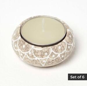 Homescapes Set of 6 Stone Tea Light Holders with Candles