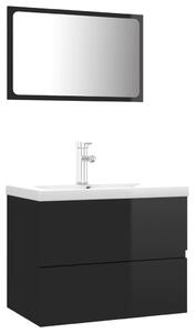 Bathroom Furniture Set High Gloss Black Engineered Wood
