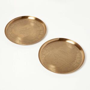 Homescapes Set of 2 Engraved Gold Buddha Decorative Trays