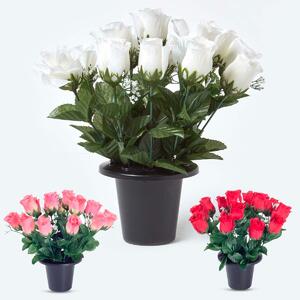 Homescapes Set of 3 Red Rose & Gypsophila Artificial Grave Flower Pots