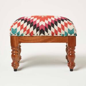 Homescapes Manila Orange & Pink Kilim Upholstered Footstool 50 x 30 cm