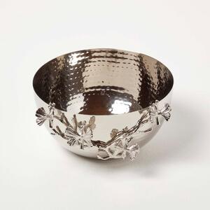 Homescpaes Large Silver Floral Decorative Bowl with Silver Orchid