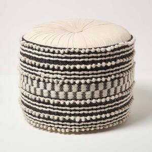 Priya Boho Macrame Black & White Round Pouffe Footstool 40 cm Tall