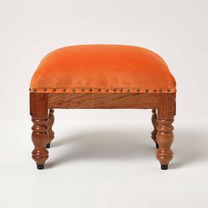 Homescapes Burnt Orange Velvet Footstool 50 x 30 cm Ottoman Pouffe