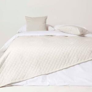 Homescapes Diamond Quilted Cream Velvet Throw Bedspread 150 x 200 cm