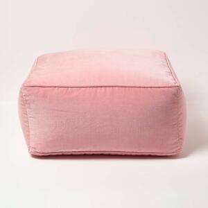 Homescapes Pink Velvet Pouffe Cube Footstool 60 x 60 cm