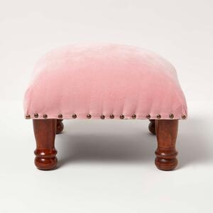 Homescapes Blush Pink Velvet Footstool 40 x 40 cm Ottoman Pouffe