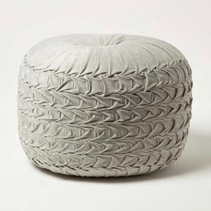 Grace Light Grey Pleated Velvet Pouffe Round Footstool 50 cm Wide