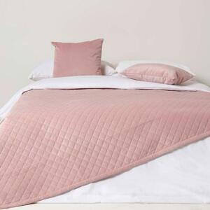 Homescapes Diamond Quilted Pink Velvet Throw Bedspread 150 x 200 cm