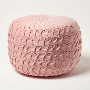 Grace Pink Pleated Velvet Pouffe Round Footstool 50 cm Wide